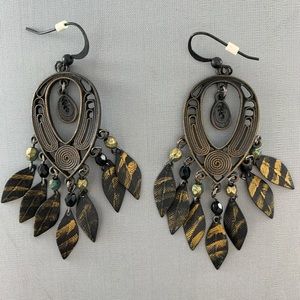 Antique Bronze Dangle Feather Earrings